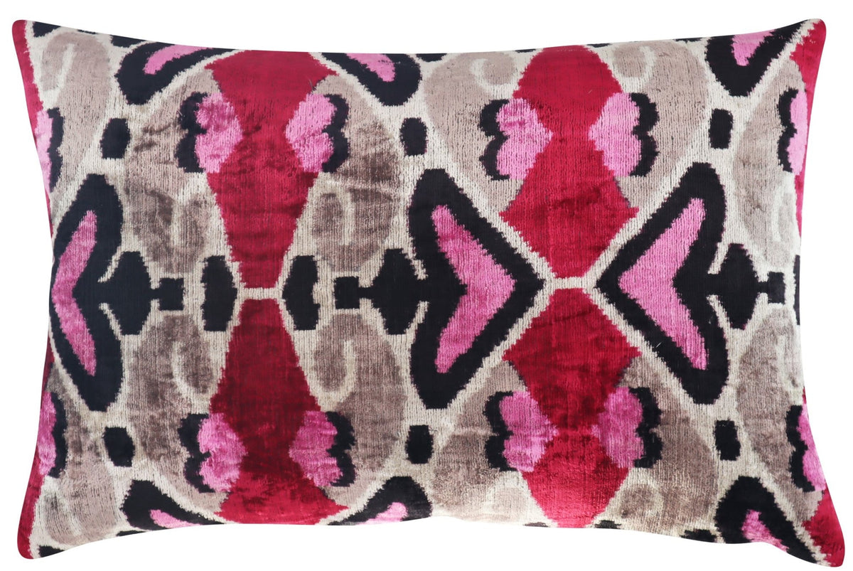 Canvello Pink Gray Handmade 16x24 Silk Velvet Pillow, Organic Veg Dyed, Down Feather Filled