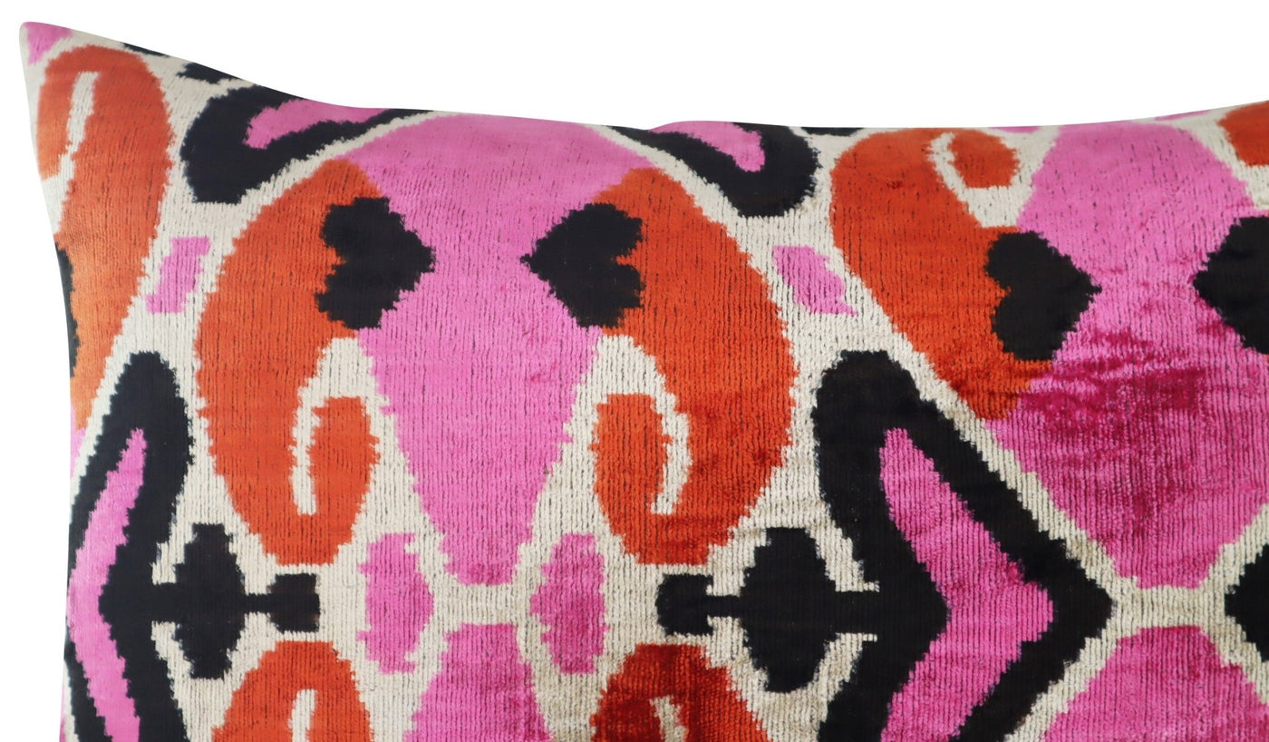 Canvello Pink Orange Handmade 16x24 Silk Velvet Pillow, Organic Veg Dyed, Down/Feather Filled - Canvello