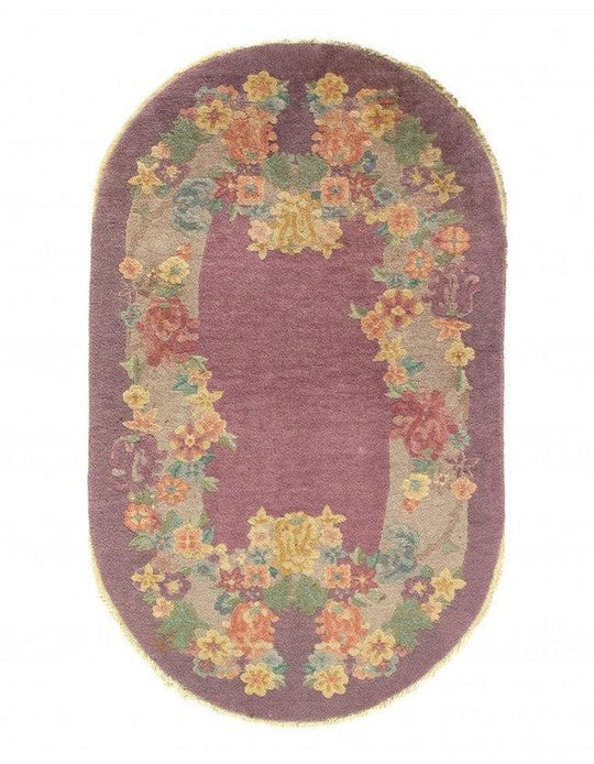 Canvello Purple Chinese Art Deco Antique Round Rug - 3' X 5'