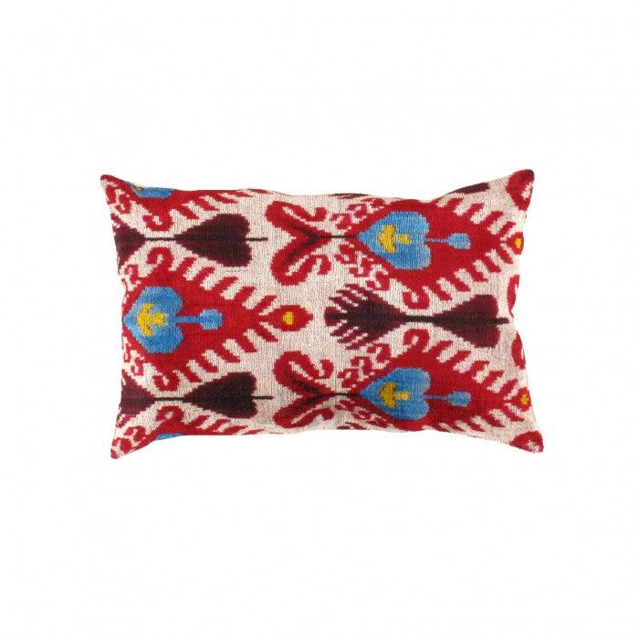 Canvello Red and Blue Silk Velvet Ikat Pillow - 16"x24" - Canvello