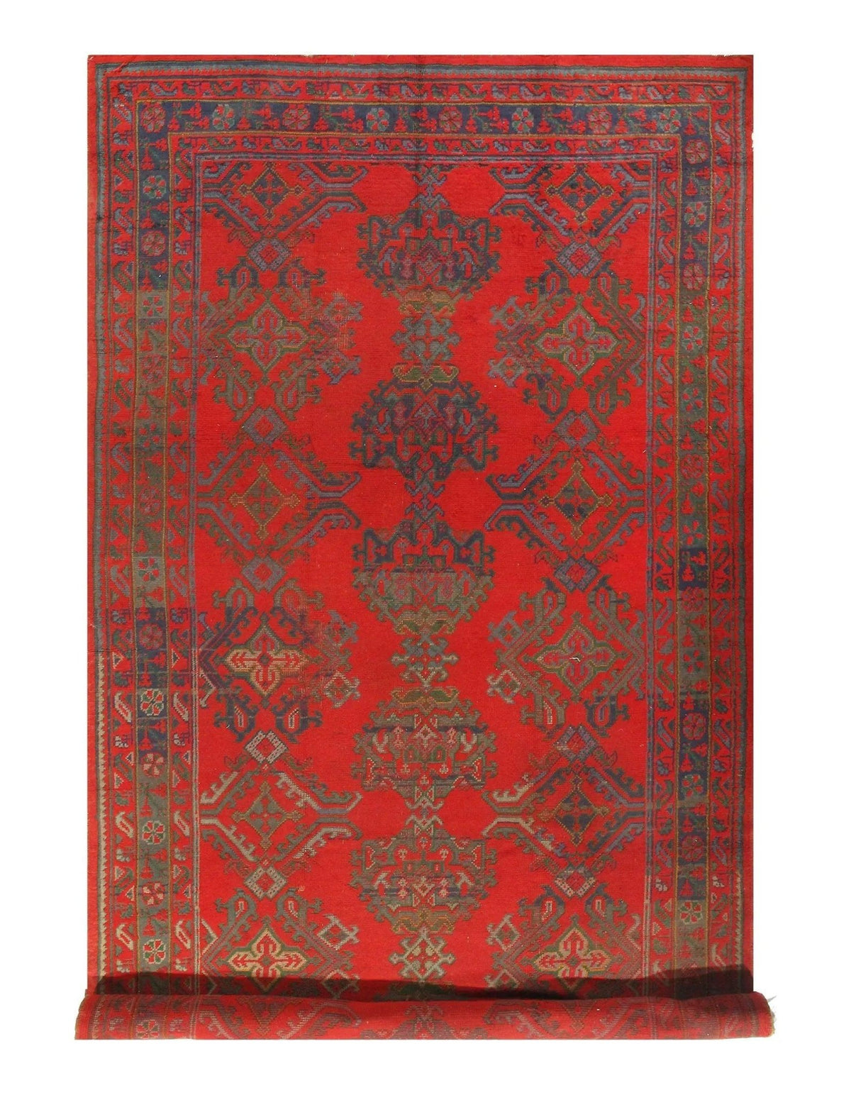 Alfombra Oushak turca antigua roja Canvello - 7'3'' X 17'8''