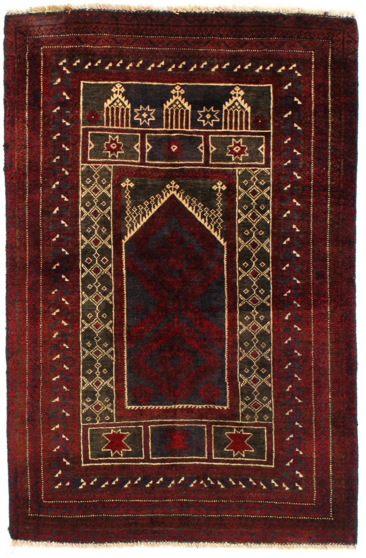 Alfombra de oración Balouchi roja Canvello - 3' x 4'