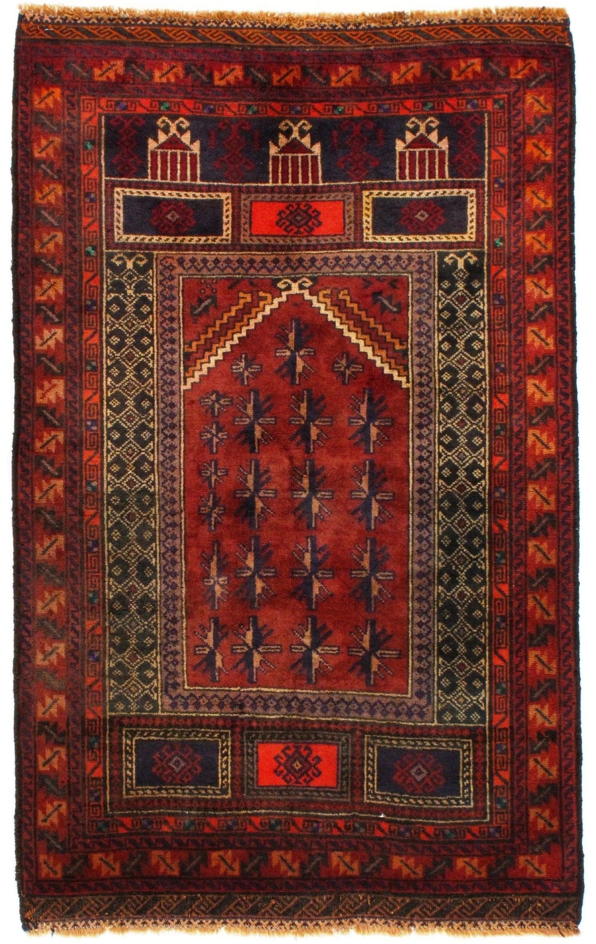 Alfombra de oración Balouchi roja Canvello - 3' x 4'