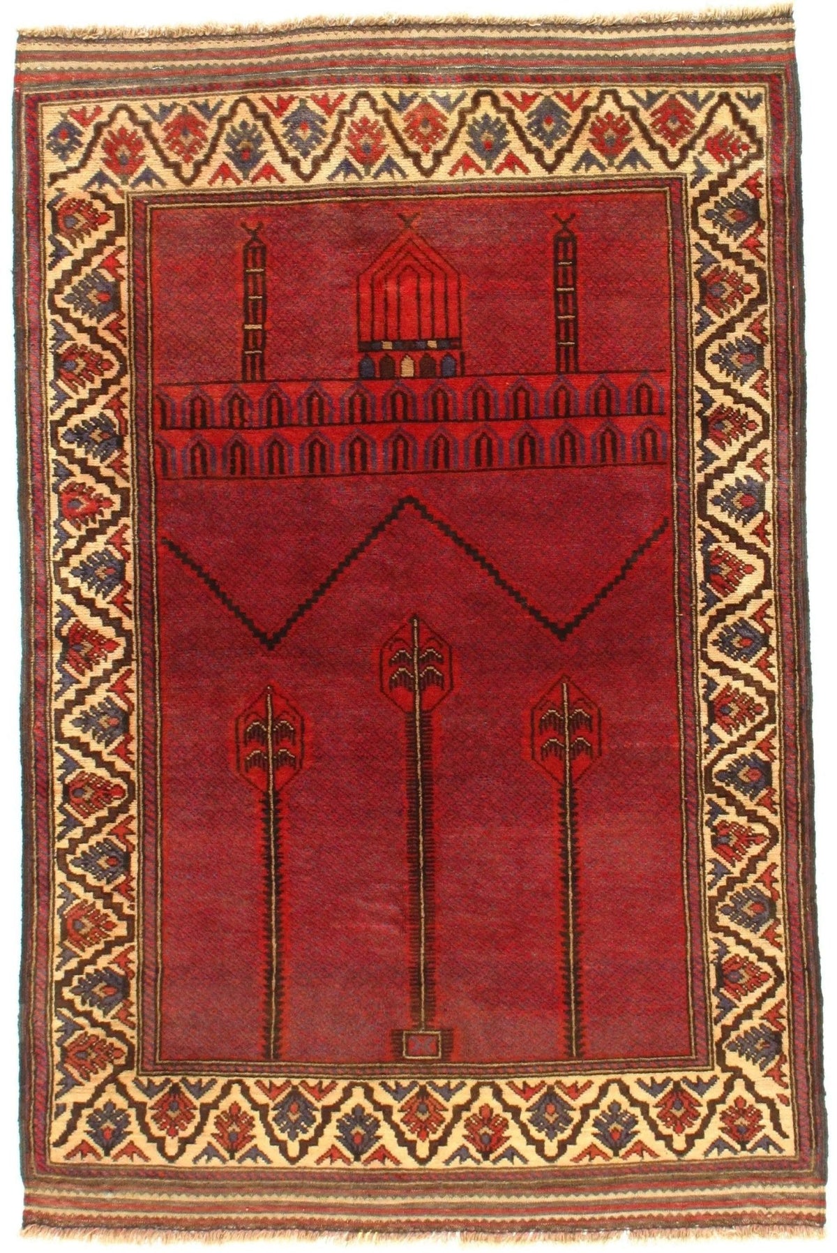 Alfombra de oración Balouchi roja Canvello - 3' x 4'