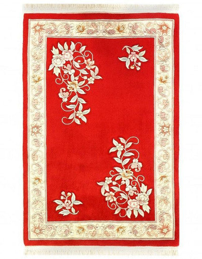 Canvello Red Chinese Peking Antique Red Vintage Rug - 4' X 6' - Canvello