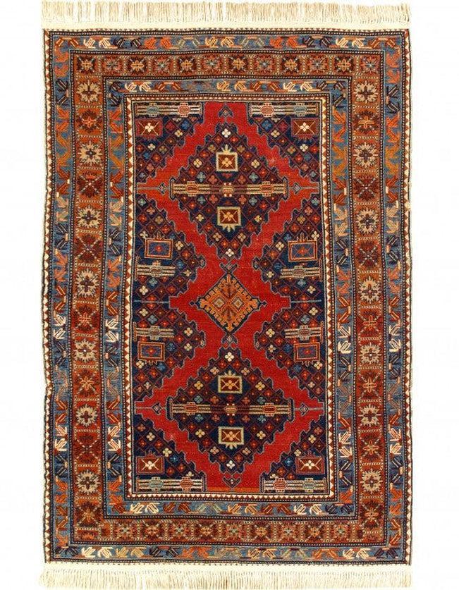 Canvello Red color Antique Caucasian Russian Kazak Rug 4'5'' X 6'11'' - Canvello