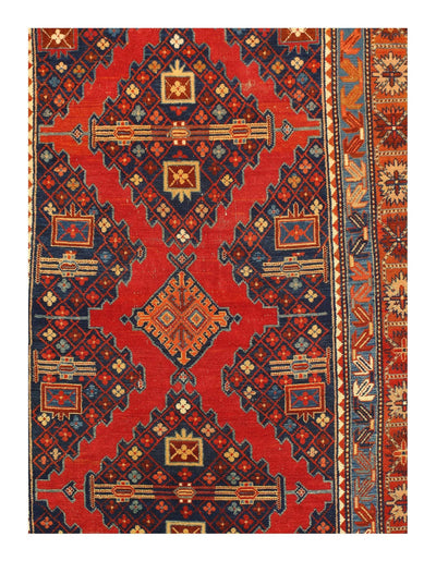 Canvello Red color Antique Caucasian Russian Kazak Rug 4'5'' X 6'11'' - Canvello