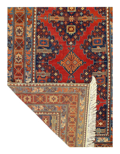 Canvello Red color Antique Caucasian Russian Kazak Rug 4'5'' X 6'11'' - Canvello