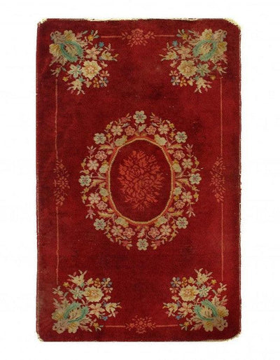 Canvello Red Color Chinese Antique Art Deco Rug - 3' X 4'11''