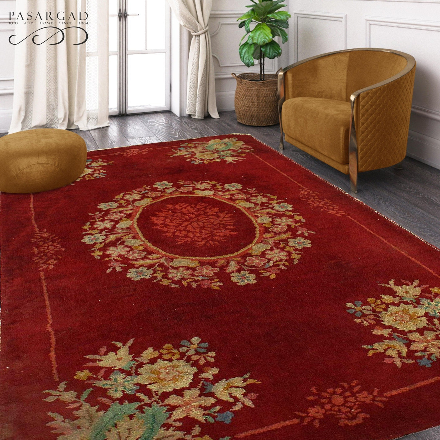 Canvello Red Color Chinese Antique Art Deco Rug - 3' X 4'11'' - Canvello