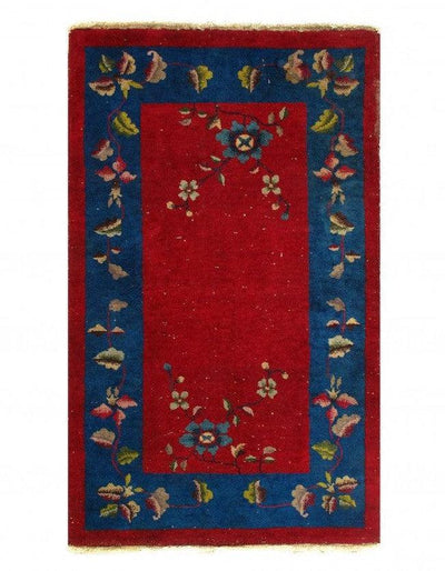 Canvello Red color Fine Antique Chinese Art Deco Rug- 3' X 4'11''