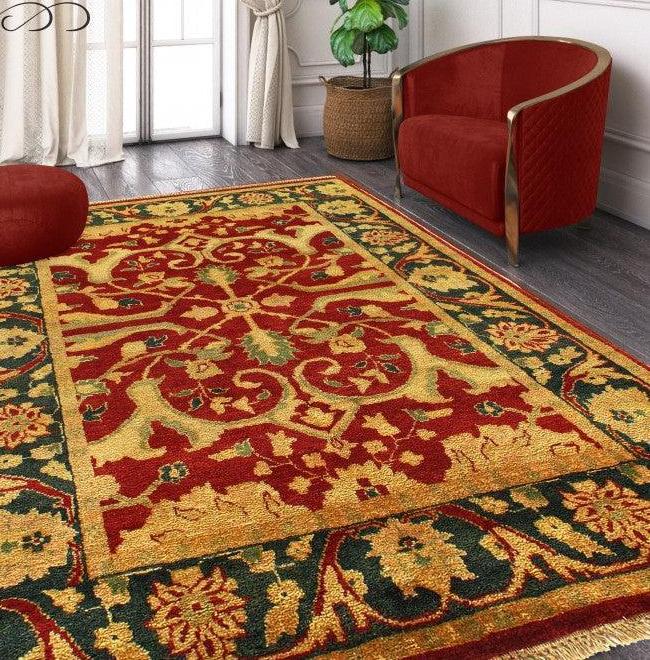 Canvello Red color Fine Hand Knotted Agra 4' X 5'8'' - Canvello