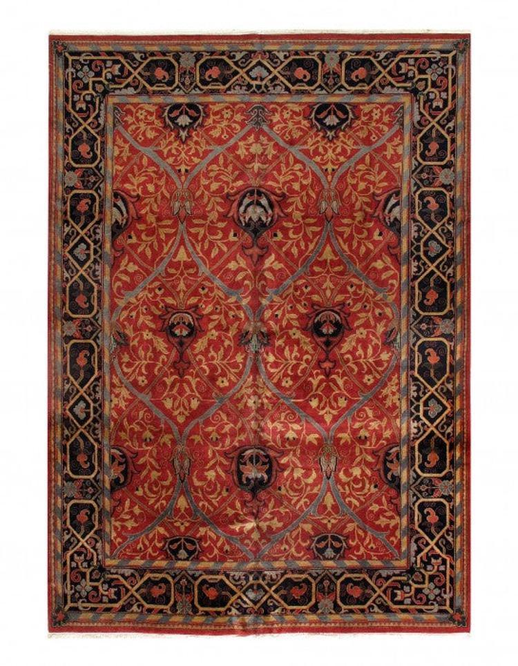 Canvello Red Color Fine Hand Knotted Agra 9'9'' x 13'9'' - Canvello