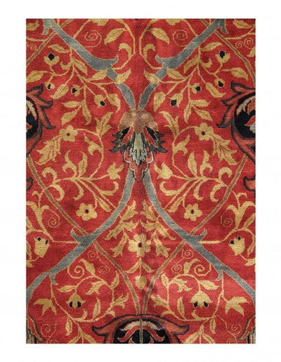 Canvello Red Color Fine Hand Knotted Agra 9'9'' x 13'9'' - Canvello