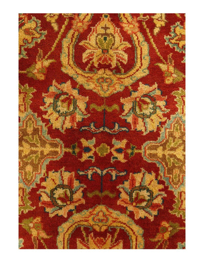 Canvello Red color Fine Hand knotted Agra rug 5'11'' X 6'11'' - Canvello