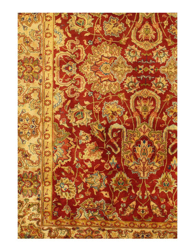 Canvello Red color Fine Hand knotted Agra rug 5'11'' X 6'11'' - Canvello