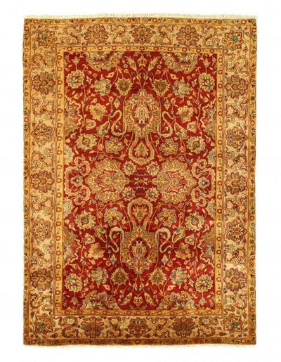 Canvello Red color Fine Hand knotted Agra rug 5'11'' X 6'11'' - Canvello