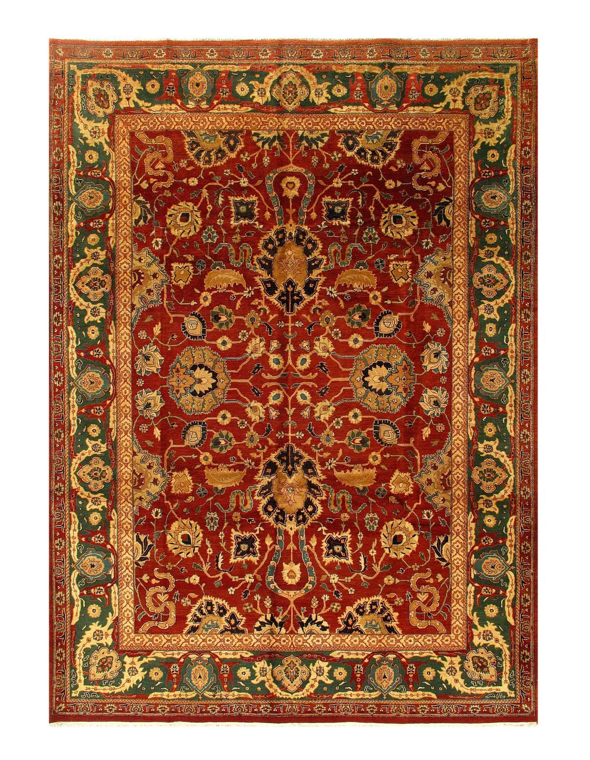 Canvello Red Color Fine Hand Knotted Agra Rug 9' X 13'