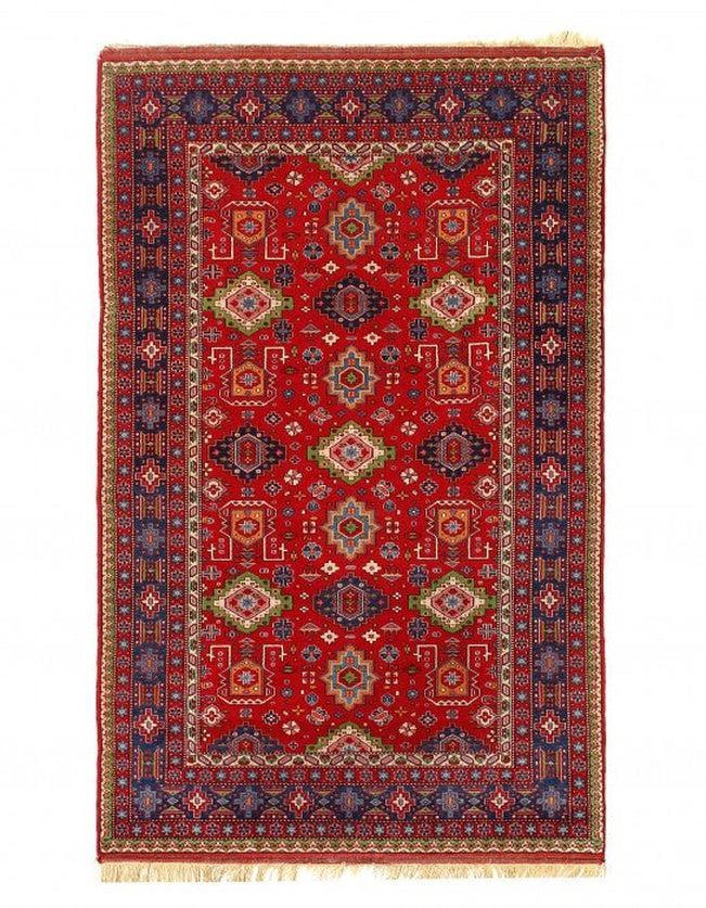 Canvello Red Color Fine Hand Knotted antique Turkish Kazak 4'1'' X 6'6'' - Canvello