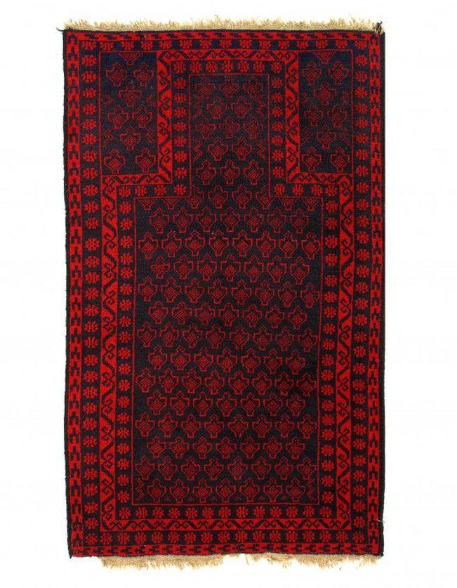 Canvello Red Color Fine Hand Knotted Balouchi Rug - 3' X 5'11'' - Canvello