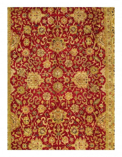 Canvello Red Color Fine Hand Knotted Tabriz Design Rug - 8'9'' X 11'11'' - Canvello