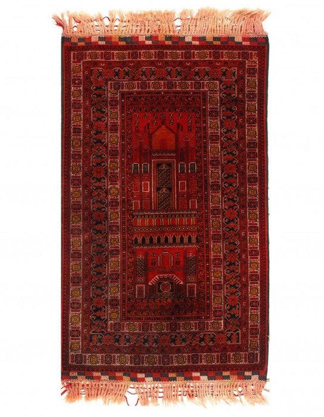 Red Color Fine Hand Knotted Vintage Balouchi Rug 3'3'' X 5'7''