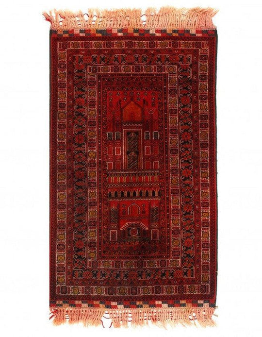 Canvello Red Color Fine Hand Knotted Vintage Balouchi Rug 3'3'' X 5'7''
