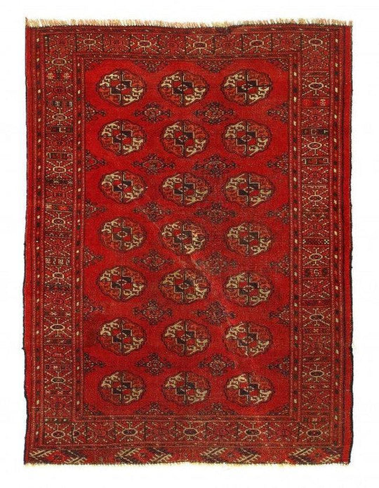 Alfombra roja fina anudada a mano Vintage Bokhara 3'8'' X 5'