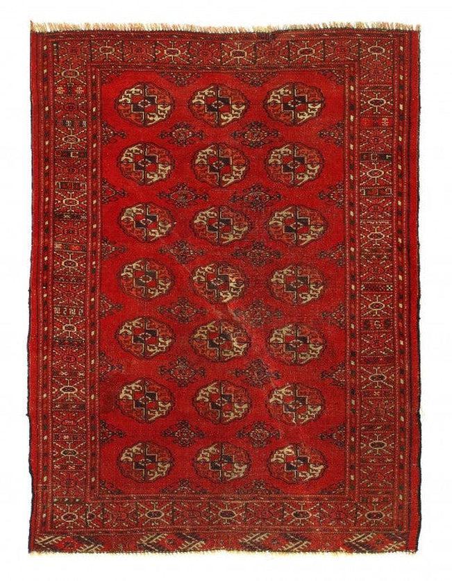 Canvello Red Fine Hand Knotted Vintage Bokhara Rug 3'8'' X 5' - Canvello