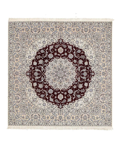 Canvello Red Habibian Nain 6 lines Silk & Wool Rug - 8'5" X 8'5" - Canvello