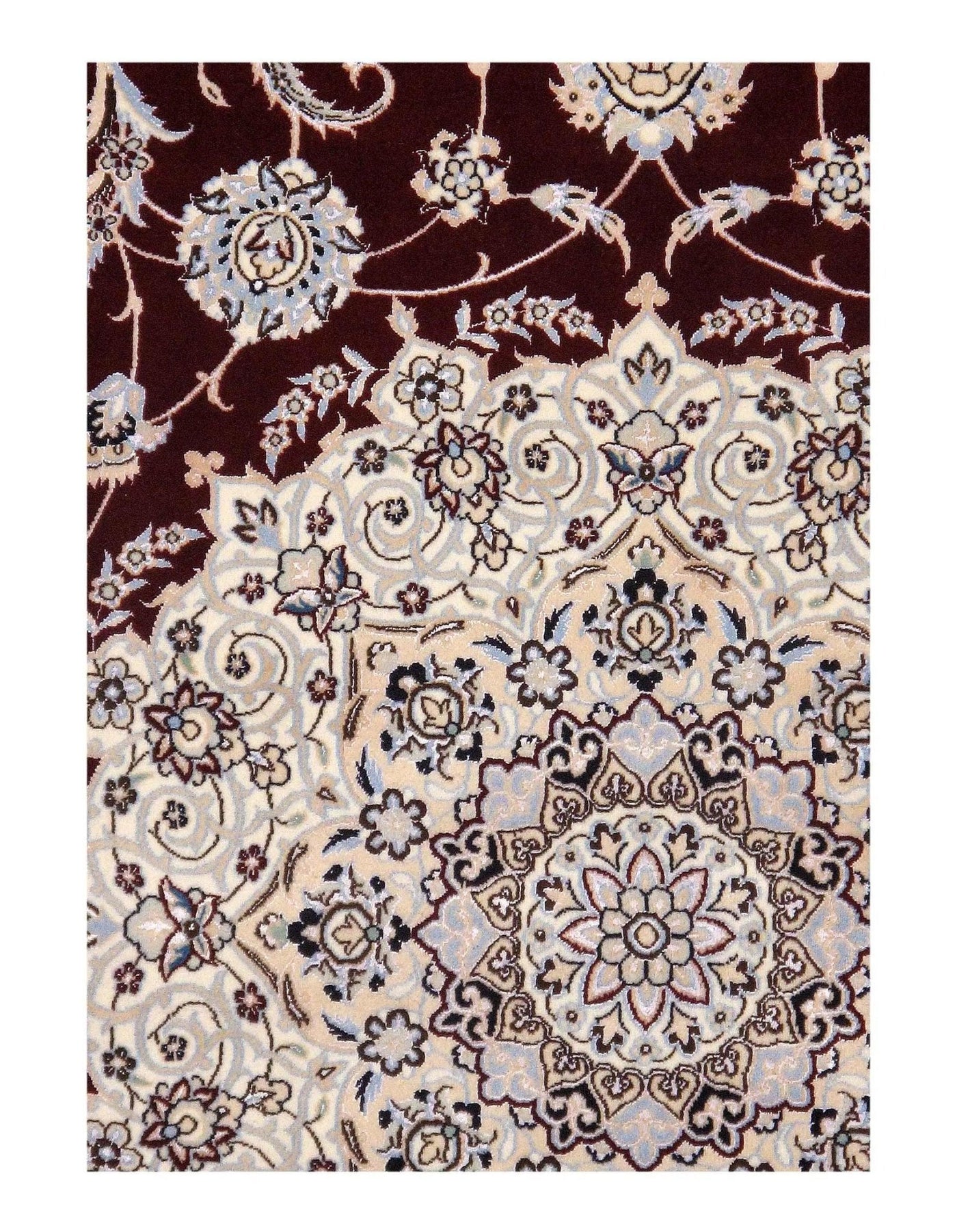 Canvello Red Habibian Nain 6 lines Silk & Wool Rug - 8'5" X 8'5" - Canvello