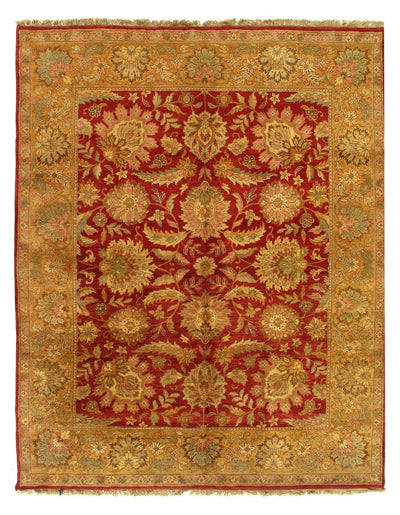 Canvello Red Hand Knotted Agra Rug - 7'9" x 10'1" - Canvello