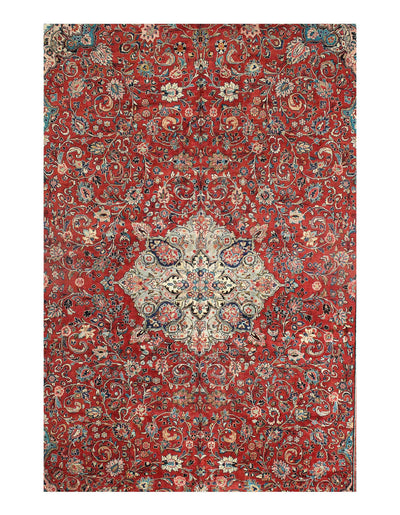 Canvello Red Hand Knotted Persian Mahal Rug - 12' X 18'9''