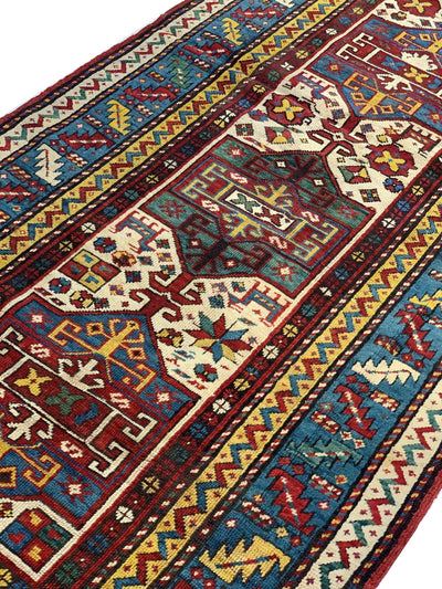 Canvello Red Russian Antique Kazak Runner Wool Rug for Living Room - 3'6'' X 9'6''