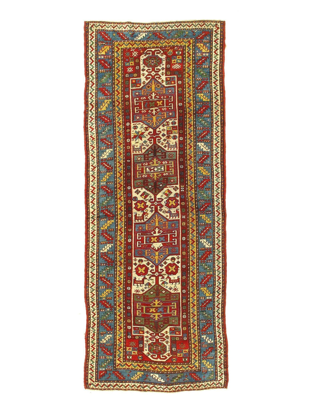Canvello Red Russian Antique Kazak Runner Alfombra de lana para sala de estar - 3'6'' X 9'6''