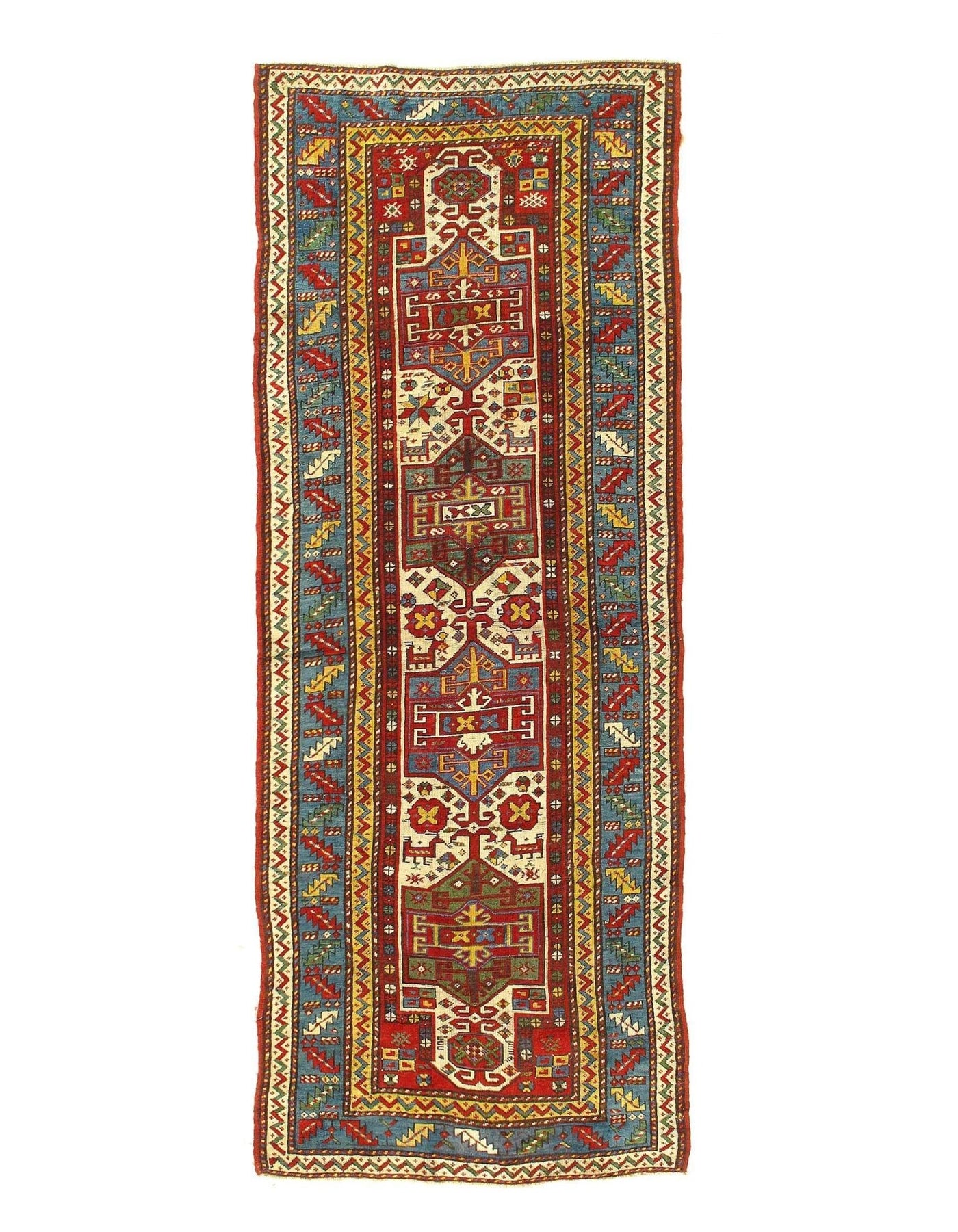 Canvello Red Russian Antique Kazak Runner Wool Rug for Living Room - 3'6'' X 9'6'' - Canvello