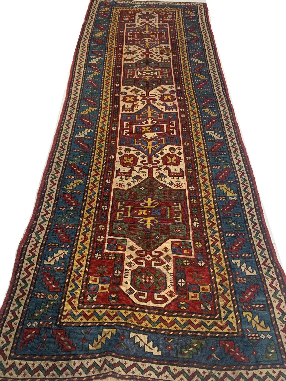 Canvello Red Russian Antique Kazak Runner Wool Rug for Living Room - 3'6'' X 9'6'' - Canvello