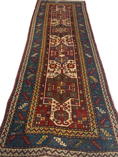 Canvello Red Russian Antique Kazak Runner Wool Rug for Living Room - 3'6'' X 9'6'' - Canvello