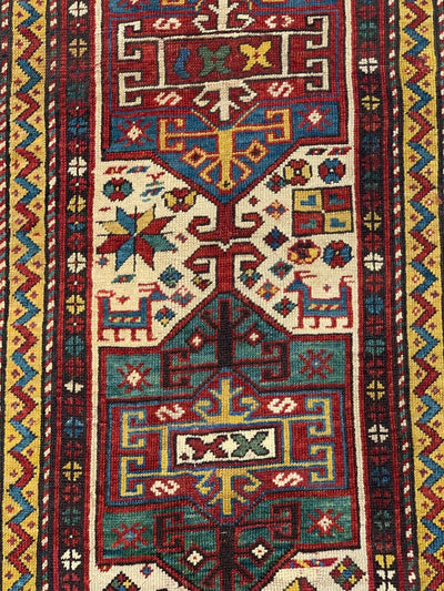 Canvello Red Russian Antique Kazak Runner Wool Rug for Living Room - 3'6'' X 9'6'' - Canvello