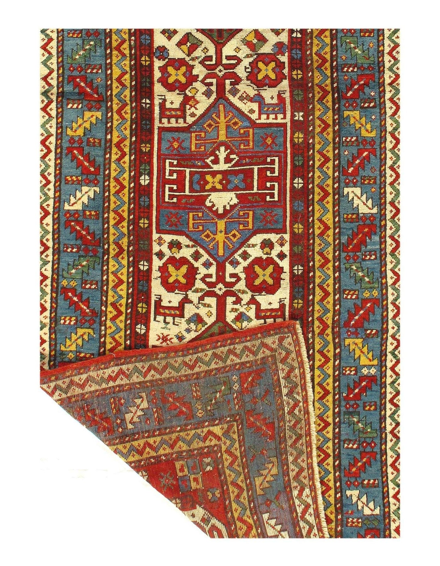 Canvello Red Russian Antique Kazak Runner Wool Rug for Living Room - 3'6'' X 9'6'' - Canvello