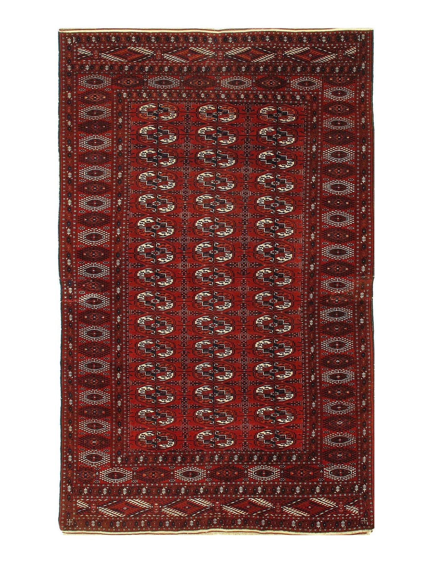 Red Russian Antique Turkman Rug - 5'6'' X 8'11''
