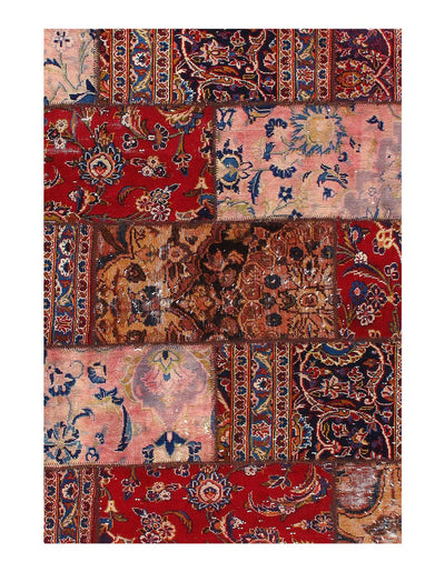 Canvello Red Silkroad Patch work rug 5 x7 - Canvello