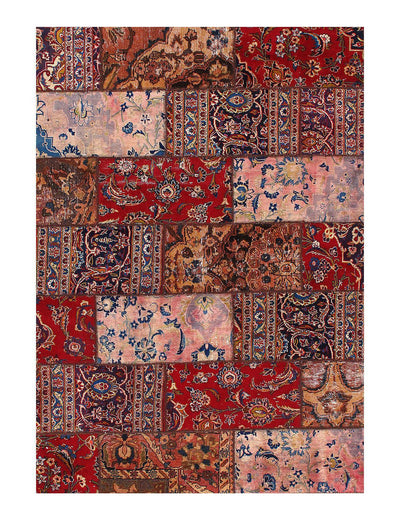 Canvello Red Silkroad Patch work rug 5 x7 - Canvello