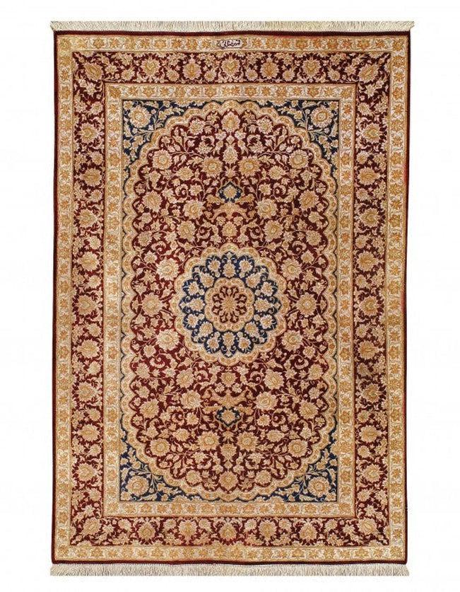 Canvello Red Silkroad Pure Silk Qum Rugs - 3'3'' X 4'9'' - Canvello