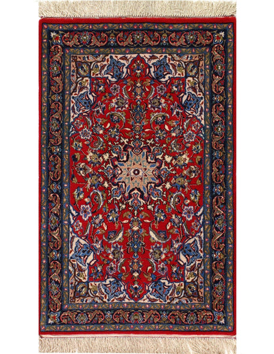 Canvello Red Silkroad Silk & Wool Isfahan Rugs - 2'5'' X 3'9'' - Canvello