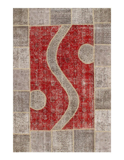 Canvello Red Turkish Patchwork Rug - 6' X 9' - Canvello