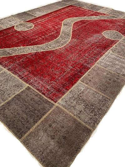 Canvello Red Turkish Patchwork Rug - 8'8'' x 11'9'' - Canvello