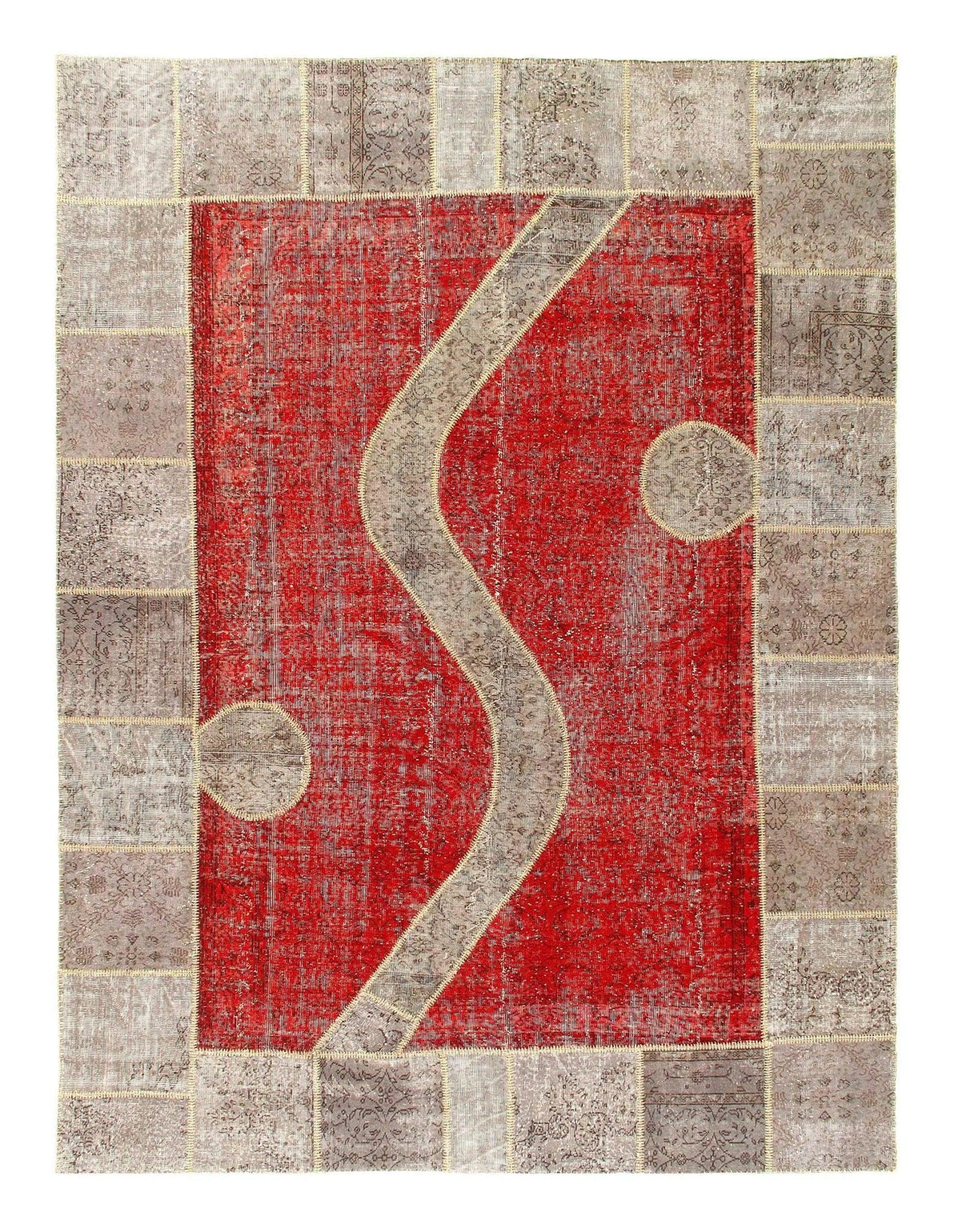 Canvello Red Turkish Patchwork Rug - 8'8'' x 11'9''