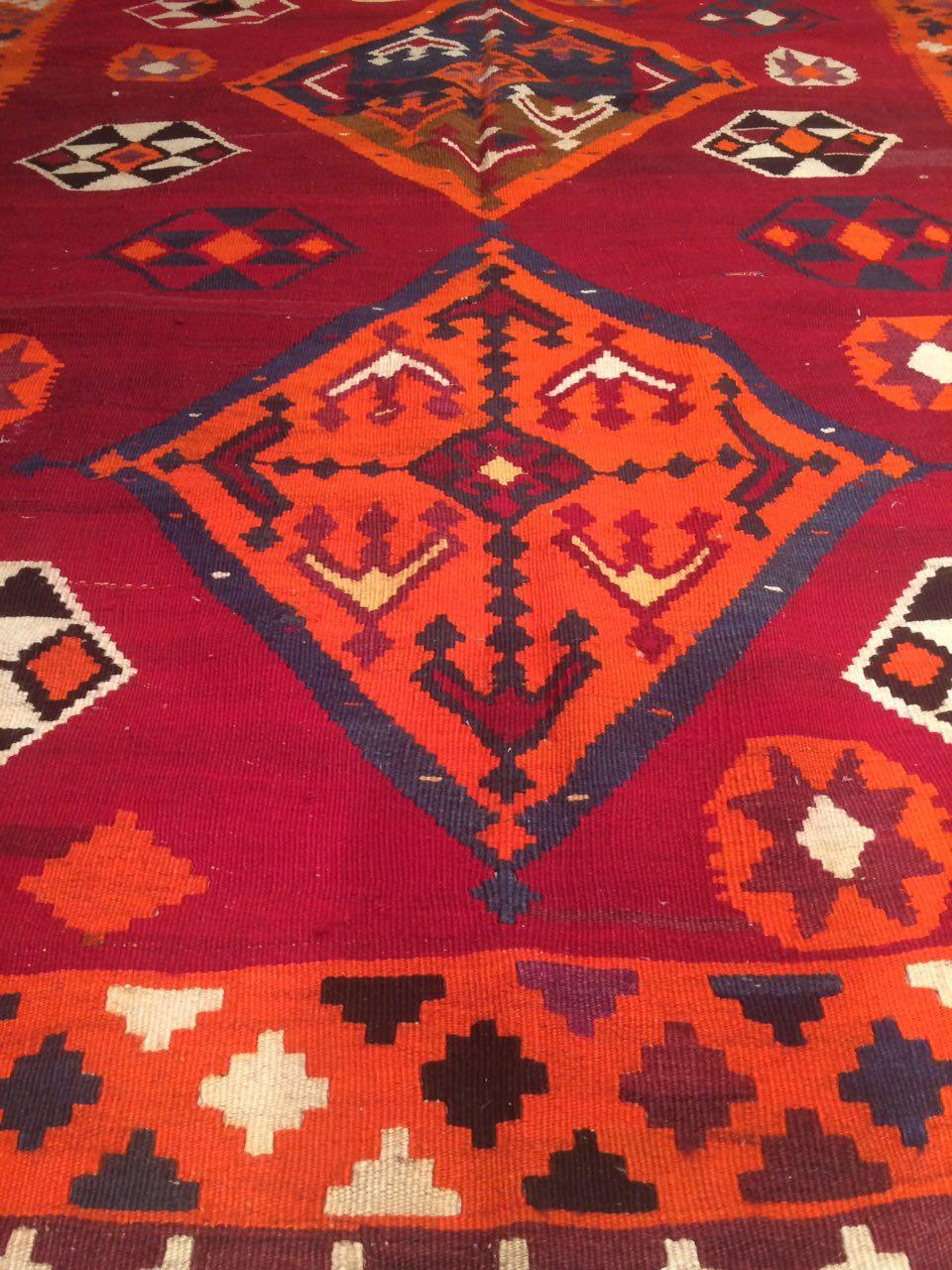 Canvello Red Vintage Silkroad Shiraz Kilim Rug - 5'8" X 9'8" - Canvello