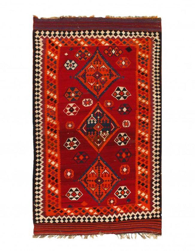 Canvello Red Vintage Silkroad Shiraz Kilim Rug - 5'8" X 9'8" - Canvello